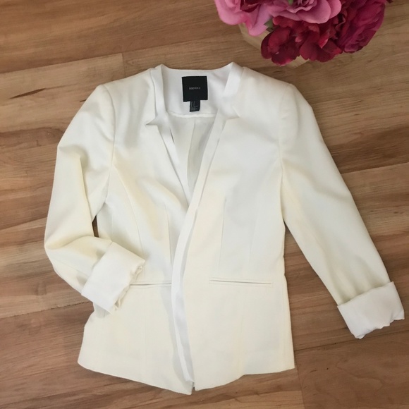 💥Forever 21 Open-Front No-Collar Blazer S White - Picture 2 of 8